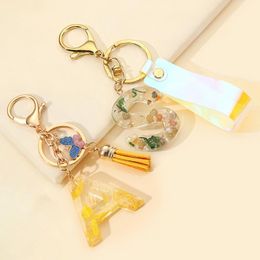 Keychains Fashion Acrylic Letters Keychain Dried Flower Shells Filling Resin Pendant Key Chain With Lobster Clasp Bag Hanging OrnamentKeycha