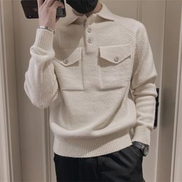 Brand clothing Men winter high quality slim fit Thermal knitted sweaterMale Fashion leisure Set head sweaters S3XL beige L220813
