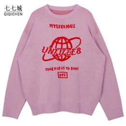 Street Sweater Women Earth Letter Harajuku Kniting Tops Loose Warm Pullover Autumn Winter Japanese Girl Pullover Sweater 220815