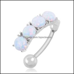 Body Arts Opal Navel Rings Anti Allergy Surgical Steel Belly Button Ring Diamonte Dangle Reverse Bar For Women Drop Topscissors Dhsng