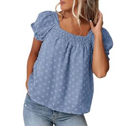 Women's Blouses & Shirts Elegant Blouse Womens Casual Tunic Tops Short Sleeve Square Neck Polka Dot Streetwear Loose Tee Blusas MujerWomen's