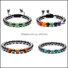 Charm Bracelets Jewelry 8Mm Natural Stone Beaded Strands For Men Women Handmade Rope Braided Party Club Yoga Dh1S3