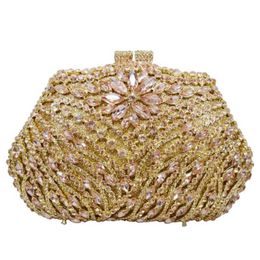 Evening Bags XIYUAN Champagne Gold Red Black Women Diamond Party Bag Crystal Hollow Out Floral Clutches Purses Wedding Bridal Handbag