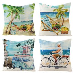 Cushion/Decorative Pillow Portable Modern Summer Beach Vacation Cushion Case Flax Cover Shrink-resistant For Sofa
