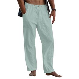 Men's Pants Male Casual Solid Trouser Pant Full Length Loose Button Pocket Drawstring High Waist Open Back Blue JumpsuitMen's