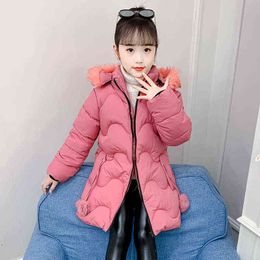 3-12 Year Old Winter Thick Keep Warm Jacket For Girl Long Style Teenager Princess Kids Outdoor Coat Children Outerwear J220718