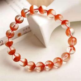 Beaded Strands Natural Red Rutilated Quartz Crystal Stretch Round Beads Bracelets For Women 8mm Trum22