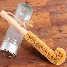 Cup Brush Coconut Palm Long Handle Kitchen Wash Tweezers Glass Bottle Cleaning Brush