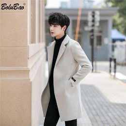 BOLUBAO Brand Men Wool Blend Coats Autumn Winter Men's Solid Colour Mid-Length Wool Blend Coat Fashion Casual Wool Coat Male 201222