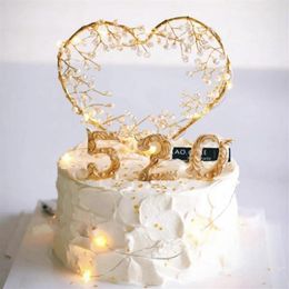 Toppers de perla LED Toppers Heart Forma Dream Flash Herramientas de decoración de pasteles de boda Happy Birthday Toppers Cupcake Fiest Supplies296N