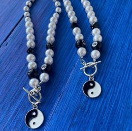 Pendant Necklaces Punk Pearl Billiard 8 Yin Yang Necklace For Women Vintage Fashion Harajuku Gothic Charm 90s Aesthetic JewelryPendant
