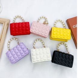 Fashion Girls pearl chain handbag kids Metal buckles bags children Flip PU Leather bag kids coin purse