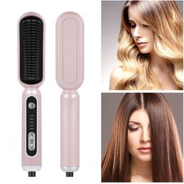 Pro Hair Straightener Brush Negative Ion Hair Straightening Brush 2 In 1 Heating Comb Flat Iron Ceramic Hair Styling Tools 220623