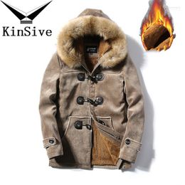 Men's Down & Parkas Parka Men Coats 2022 Winter Jacket Slim Thicken Fur Hooded Outwear Warm Coat Top Brand Clothing Casual Mens Padded Jacke