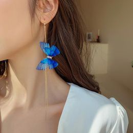 Dangle & Chandelier Butterfly Long Tassel Drop Earrings For Women Blue Gauze Earring Fashion Jewelry Wedding Accessories GiftsDangle