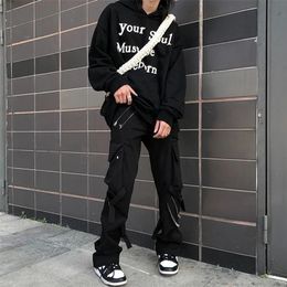 HOUZHOU Hip Hop Cargo Pants Men Fashion Punk Zipper Hippie Black Trousers Streetwear Harajuku Gothic Mall Goth 220330