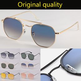 2024 Top Quality Square Frame Sunglasses Men Women Real Glass Lenses Fashion Male Sun Glasses with Leather Case Eyewear Oculos De Sol