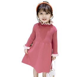 Baby Girl Knitted Dresses Ruffles Girls' Dresses Autumn Winter Children Dress Solid Colour Toddler Costumes For Girls 210412