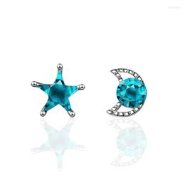 Stud Fashion Blue Star Moon Women Crystal Earrings Jewelry Girl Trendy Silver Plated For Lady Party Accessories Bijou Moni22