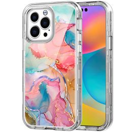 Phone Cases For Iphone 14 Max Luxury Marble Laser Three Layers Heavy Duty Shockproof Protection Cover Case