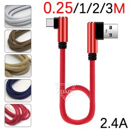 25cm 2.4A fast charging cables type c mobile phone data cable USB micro Dual Bend 90 Degree Elbow