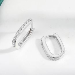 Hoop & Huggie Fashion Minimal Oval Earrings Crystal Zirconia Thin Hoops Earring Chic 925 Sterling Silver Piercing JewelryHoop