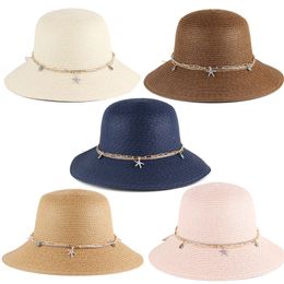 Ladies Fashion Casual Fisherman Hat Summer Sunshade Sun Hat Foldable Outdoor Vacation Seaside Panama Straw Dome Beach Hat