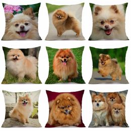 Cushion/Decorative Pillow Cute Pet Dog Pomeranian Pattern Cushion Cover Home Decoration Sofa Office Case 45x45cm VP03Cushion/Decorative