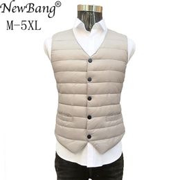 Bang Brand 7XL 8XL Lager Size Men's Suit Vest Warm Liner Ultra Light Down Vest Men Portable V-neck Sleeveless Without Collar 201214
