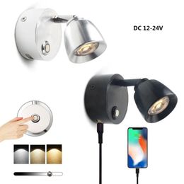 Wall Lamp 12V 24V LED Stepless Touch Dimmable Reading Light With USB Charging Interface Used For Motorhomes Boats YachtsWall