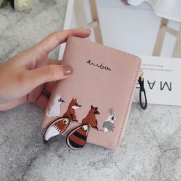 Wallets Cute Embroidered Animals Women Short 2 Folding Small Money Bags Student PurseWalletsWallets