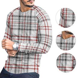 Men's T-Shirts T-shirt Long Sleeve Slim Top Cotton Blend Men Stripe Plaid Print Pullover For AutumnMen's