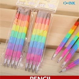 60pcslot Flexible bendy pencil for school students writing Colourful building block kids as stationary Y200709