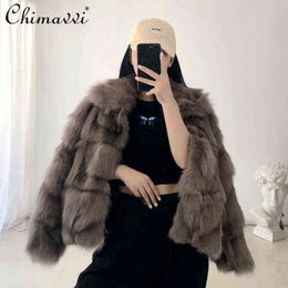 2021 New Winter Clothes Fashion Fur Coat Women's Short High-End Temperament Imitation Fur Integrated Warm Jacket T220810