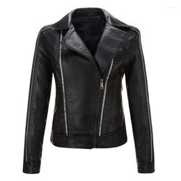 Женские куртки 2022 Весенние осенние пальто и женский мотоцикл кожаный черный пальто Слим пудру