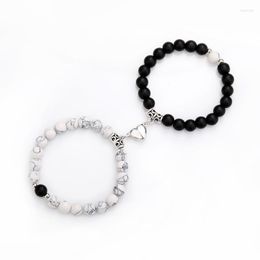 Beaded Strands 2022 Fashion Natural White Howlite Beads Bracelets Magnet Heart Shaped Couple Bracelet Distance Stone Jewellery Gifts Fawn22