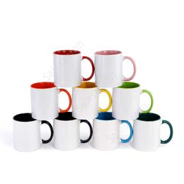 11oz Hot selling billet sublimation ceramic mug color handle inner color DIY transfer heat press printing water mugs by sea Inventory DAS467