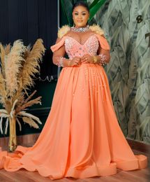 2022 Plus Size Arabic Aso Ebi Luxurious A-line Sexy Prom Dresses Pearls Crystals Evening Formal Party Second Reception Birthday Engagement Gowns Dress ZJ322