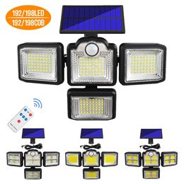 LED Solar Lights 192 198 COB Outdoor Motion Sensor 4 Heads 3 Modes Garden Wall Lamp IP67 Waterproof Landscape Security Lighting