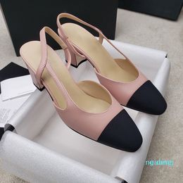 Summer Luxury Designer Sandals Women Genuine Leather Shoes Patchwork Elegant 7cm High Heel Square Toe Mules Skin bottom party F88858