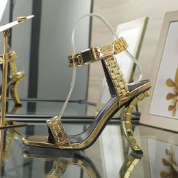 Personalised women's designer shoes sandals fashion watch chain metal heel 9cm high heels luxury walk show party wedding shoes sending box size 35-42 43