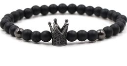 8mm Fashion Strands Natural Stone black bead crown micro pave cz zircon cubic zirconia adjusted Bracelet elastic fd3wh5