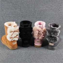 2022 Winter cowhide ladies women's classic 3280 medium tube snow boots bow wool cotton shoes
