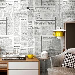 White Old English Letter Spaper Vintage Wallpaper Feature Wall Paper Roll For Bar Cafe Coffee Shop Restaurant