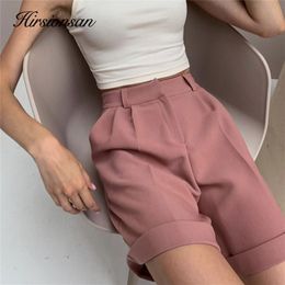 Hirsionsan High Waist Shorts Women Summer Casual Elegant Soft Pants with Sashes Loose Shorts with Pockets for Ladies 220419