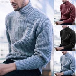Fashion Men Solid Color Turtleneck Long Sleeves Casual Sweater Knitted Sweater L220801