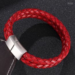 Classic Men Jewelry Double Layer Handmade Leather Rope Bracelet Weaved Male Bracelets Stainless Steel Magnetic Clasp Bangles Bangle Inte22