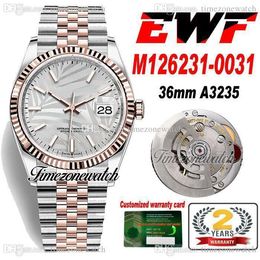 EWF 36mm 126231 A3235 Automatic Mens Watch Two Tone Rose Gold Silver Palm Dial 904L Steel JubileeSteel Bracelet With Warranty Card Super Edition Timezonewatch R02