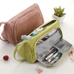 Simple Plaid Pencil Storage Bag Case Multi Layer Large Capacity Cosmetic Travel Stationary Pen Bag Student Pencils CCE14149