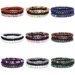 Pendants 6mm Natural Stone Bracelet Sets 3Pcs/set Rhodonite Rose Pink Quartzs Turquois Amethysts Hematite Bracelets For Women Men Jewelry